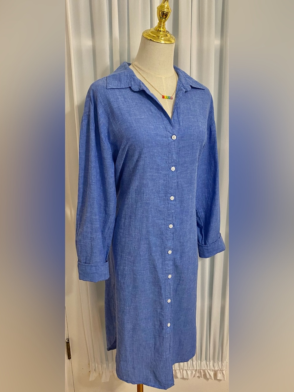 H&M Blue Button-Front Midi Shirt Dress